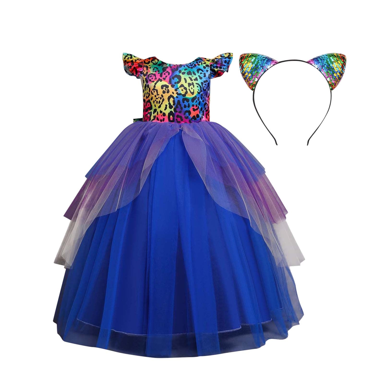 FRSASU Kids dress Clearance Children Baby Girls Middle aged Children s Long Dress Halloween Cosplay Masquerade Dress Blue 11 12 Years