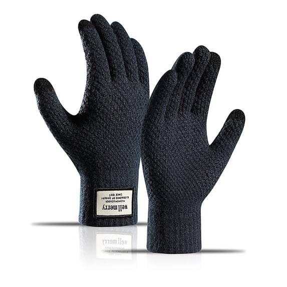 FRSASU Label Decor Texting Knit Gloves for Men Women Touch Screen Warm Elastic Wrist Cuff Winter thermal Gloves Navy-B