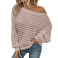 thumbnail image 1 of FRSASU Ladies' Fashionable Horizontal Striped Top Solid Batwing Sleeve off Shoulder Pullover Knitted Sweater Pink, 1 of 9