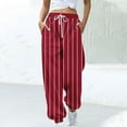 thumbnail image 1 of FRSASU Women Drawstring Striped Pants Loose Wide Leg ankle Lounge Pants with Pockets Wine, 1 of 5