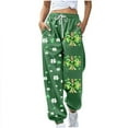 thumbnail image 1 of FRSASU Ladies' St. Patrick's Day Printed Elastic Waist Loose Casual Ankle Pants with Pockets Green, 1 of 5