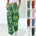thumbnail image 1 of FRSASU Ladies' St. Patrick's Day Printed Elastic Waist Loose Casual Ankle Pants with Pockets White, 1 of 5