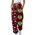 thumbnail image 1 of FRSASU Ladies' St. Patrick's Day Printed Elastic Waist Loose Casual Ankle Pants with Pockets Wine, 1 of 5