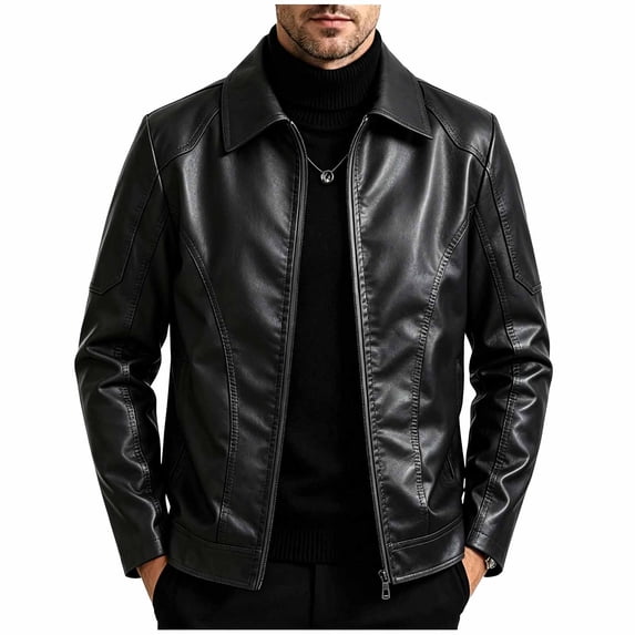 FRSASU Leather Jacket for Men Motorcycle Big and Tall Biker Outwear Lightweight Zip Up Slim Fit Coats Black