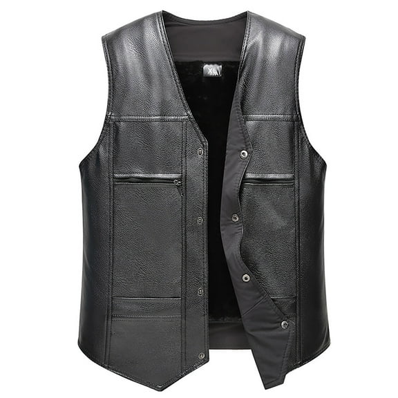 FRSASU Leather Motorcycle Vest for Men , PU Leather Vest with Wool Lining for All-Weather Enduro Motocross Motorbike Riding Black