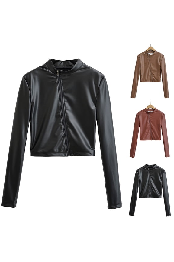 Leather slim fit Jacket Women - Cafe Racer Style Womens Leather Jackets Stylish Stand Collar Leather Jackets Red