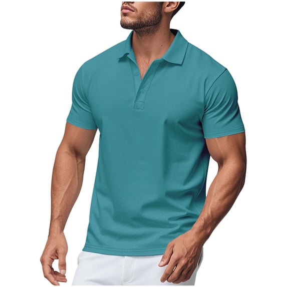 FRSASU Leisure Breathable Quick-Dry Short Sleeve Polo Shirt for Men Lightweight Comfortable Soft Versatile Wear Golf T-Shirts Sky Blue