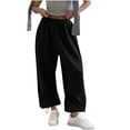 thumbnail image 1 of FRSASU Lightweight Wide Leg Ankle Pants for Women Street Style High Waisted Trouser Loose Fit Black M(M), 1 of 8