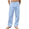 thumbnail image 1 of FRSASU Linen Cargo Pants for Men Summer Casual Elastic Waist Pants with Pockets Relaxed Fit Beach Yoga Travel Lounge Pants Light Blue, 1 of 8