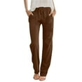 thumbnail image 1 of FRSASU Linen Pants Women Spring Summer Dressy Casual High Waisted Drawstring Pant Cotton Straight Leg Lounge Trousers Brown, 1 of 5