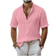 thumbnail image 1 of FRSASU Linen Shirts for Men Short Sleeve Button Down T-Shirt Men Casual Lightweight Hawaiian Summer Style Shirts Pink, 1 of 6