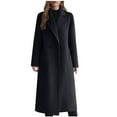 thumbnail image 1 of FRSASU Long Fall Winter Wool Coats for Women Notched Lapel Collar Single-Breasted Peacoat Trench Jackets Overcoat Black, 1 of 3