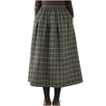 thumbnail image 1 of FRSASU Long Plaid Wool Skirt for Womens Fall Winter Warm High Elastic Waist A line Flared Pleated Wool Tartan Skirts Green, 1 of 8
