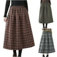 thumbnail image 1 of FRSASU Long Plaid Wool Skirt for Womens Fall Winter Warm High Elastic Waist A line Flared Pleated Wool Tartan Skirts Wine, 1 of 9