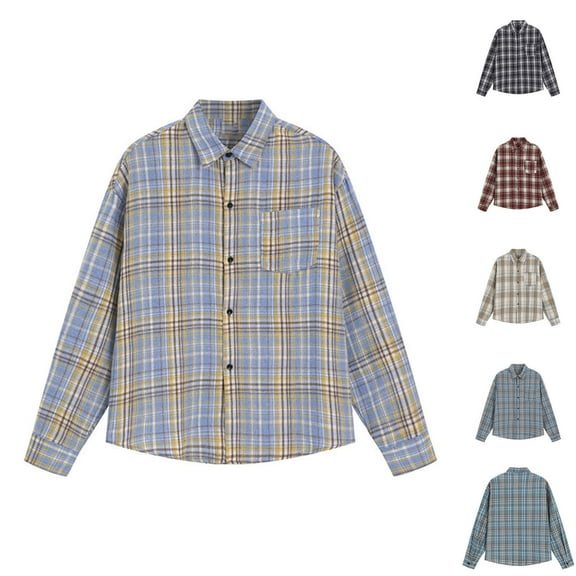 FRSASU Long Sleeve Shirts for Men Plaid Printed Button Down Shirt Mens Casual Button up Pocket Shirt Yellow