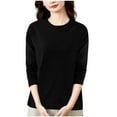 thumbnail image 1 of FRSASU Long Sleeve Shirts for Women Fall/Winter Fashion Solid Color Casual T Shirt Round Neck Basic Loose Tops Black L(L), 1 of 5