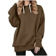 thumbnail image 1 of FRSASU Long Sleeve Shirts for Women Loose Tops Solid Color Round Necke Thumb Hole Oversized Shirts Brown L(L), 1 of 9