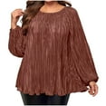 thumbnail image 1 of FRSASU Long Sleeve Shirts for Women Plus Size Business Loose Casual Pearlescent Embossing Tops Fall Fashion Clothes Brown XL(XL), 1 of 7