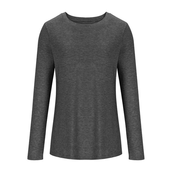 FRSASU Long Sleeve Shirts for Women Solid Color Casual Soft Crewneck Basic Tee Tops Fall Clothes Dark Gray
