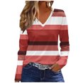 thumbnail image 1 of FRSASU Long Sleeve Shirts for Women Striped Printed V Neck Fall Basic Loose Fit Dressy Tops Hot Pink, 1 of 5