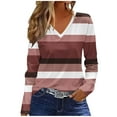 thumbnail image 1 of FRSASU Long Sleeve Shirts for Women Striped Printed V Neck Fall Basic Loose Fit Dressy Tops Pink, 1 of 4