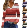 thumbnail image 1 of FRSASU Long Sleeve Shirts for Women Striped Printed V Neck Fall Basic Loose Fit Dressy Tops Purple, 1 of 5