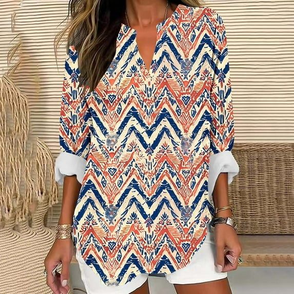 FRSASU Long Sleeve Shirts for Women casual and comfortable Dressy Front Fall Blouses Casual V Neck Tunic Tops Loose Pullover Multicolor