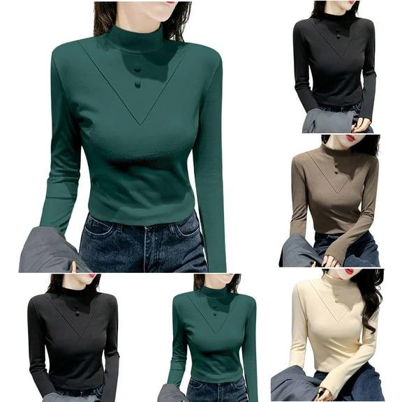 FRSASU Long Sleeve thermal Shirt for Women Slim Fit Tops Fall Casual Solid Color Basic Blouses Khaki