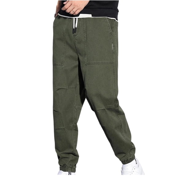 FRSASU Loose Cargo Pants for Men Stretch Cotton Versatile Elastic Waist Athletic Hiking Golf Pants with Pockets Army Green