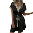 thumbnail image 1 of FRSASU Loose Swing Dress for Women V-Neck Casual Short Mini Dress Summer Beach Patchwork Dresses Black, 1 of 6
