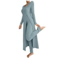 thumbnail image 1 of FRSASU Lounge Sets for Women Round Neck Long Sleeve Knit Ribbed Pajama Sets 2 Piece Solid Color Casual Loungewear Light Blue, 1 of 5