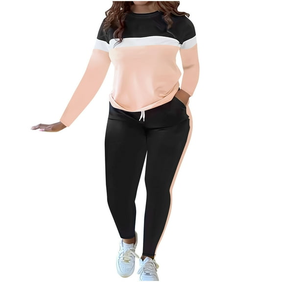 FRSASU Lounge Sets for Women Vacation Outfits Long Sleeve Tops with Full Length Pants Casual Matching Sets Pink XL(XL)