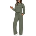 thumbnail image 1 of FRSASU Lounge Sets for Womens 2 Piece Outfits Crewneck Long Sleeve Tops Wide Leg Pants Casual Travel Sweatsuit Army Green, 1 of 9