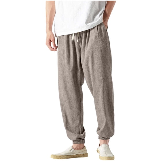 FRSASU Man's Loose Pants Casual high Elastic Waist Tapered Full Length Trousers Summer Going Out Running Pants with Pockets Gray