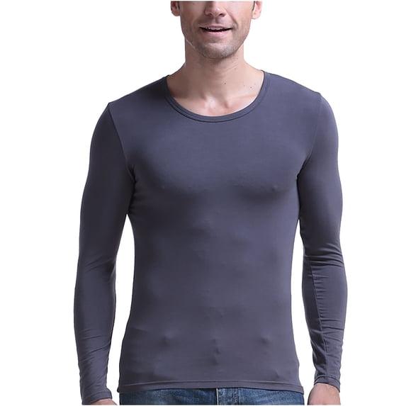 FRSASU Man's Undershirts Lightweight Long Sleeve Crew Neck Compression Slim Fit Basic Sports Tops Gray