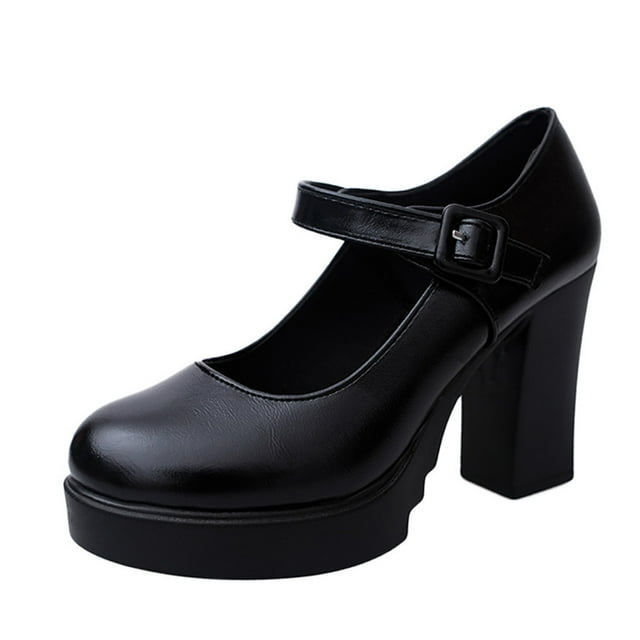 FRSASU Mary Jane Heels with Arch Support, Closed Round Toe Chunky Pumps for Women, Comfortable Block Heel Dress Shoes On Clearance