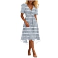 thumbnail image 1 of FRSASU Maxi Dresses for Women Casual Summer Stripe Printing Short Sleeve Boho Flowy A-Line Loose Beach Dress Gray-A, 1 of 7