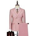 thumbnail image 1 of FRSASU Men Business and Leisure Suits 2 Piece Double Breasted Long Pants Long Sleeved Lapel formal Suits Set for Men Pink, 1 of 6