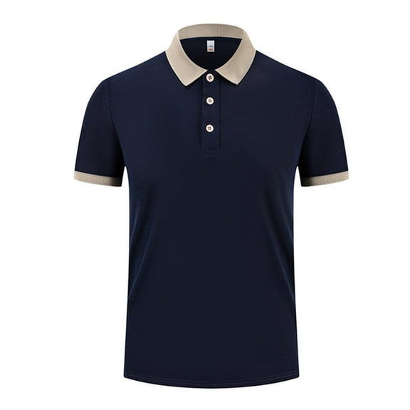 FRSASU Men Casual Fashionable Polo Shirt Solid Simple Style Lapel T Shirts Summer Quarter Button Pullover Tops Navy