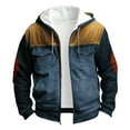 thumbnail image 1 of FRSASU Men Casual Hooded Denim Jacket Button Front Long Sleeve zipper Jean Jackets Color Block Denim Coats Dark Blue, 1 of 3