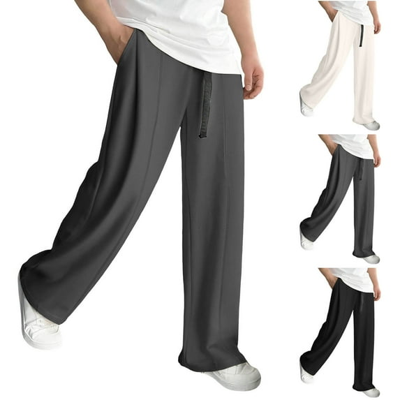 FRSASU Men Casual Pants for Spring Summer Lightweight Thin Baggy Pants Loose Straight Leg Solid Pants Gray