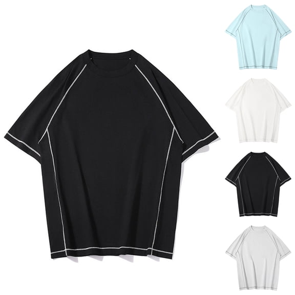 FRSASU Men Casual T-Shirt Summer Solid Color Round Neck Fashion Short Sleeve Shirt White