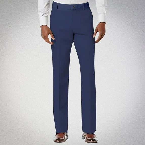 FRSASU Men Casual straight leg solid color Pants Classic Fit Stretch Pant Flat Front Wrinkle-Free dress pants Dark Blue