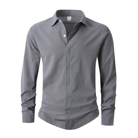 FRSASU Men Classic Buttons Linen Cardigan Shirt Thin Lapel Workplace T Shirts Summer Single Breasted Business Top Gray