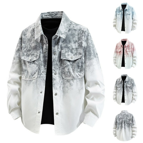 FRSASU Men Dressy Casual Shirts Fashion Gradient Print Long Sleeves Button up Lapel Loose Comfy Work Blouse Tops Sky Blue