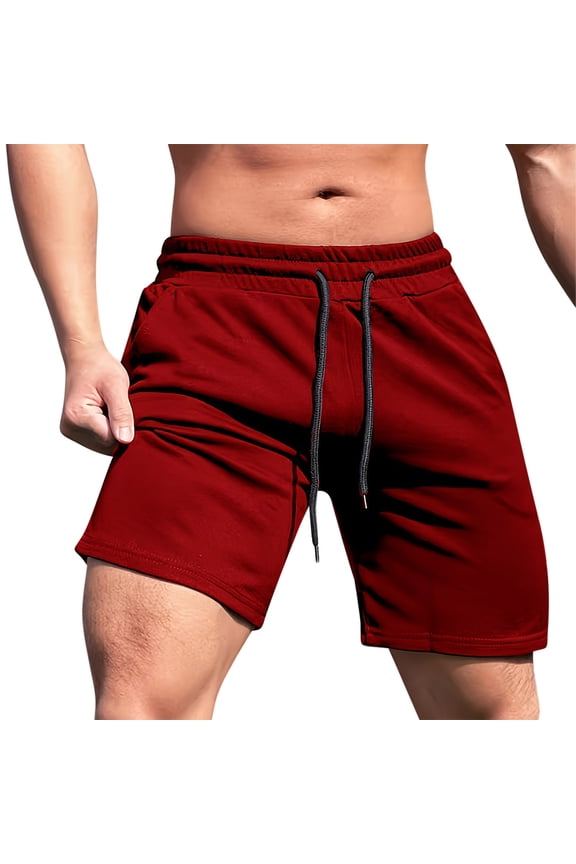 Men Fitness Solid Color Casual Split 3-Point Shorts Summer Gym Athletic Training Short Running Workout Sports Short Red