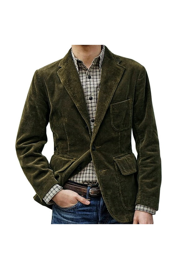 Men Jacket ,England Solid Color High Quality Corduroy Single Breasted Suit
