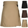 thumbnail image 1 of FRSASU Men Kilt Pleated Scottish Kilts Button Short Skirt with Pockets Holiday Skirt Pleated Skirt Khaki, 1 of 5