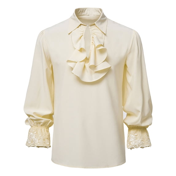 FRSASU Men Plus Size Tops ,Pullover Long Sleeve Stand Collar Ruffled Renaissance Shirt Steampunk Trumpet Sleeve Top
