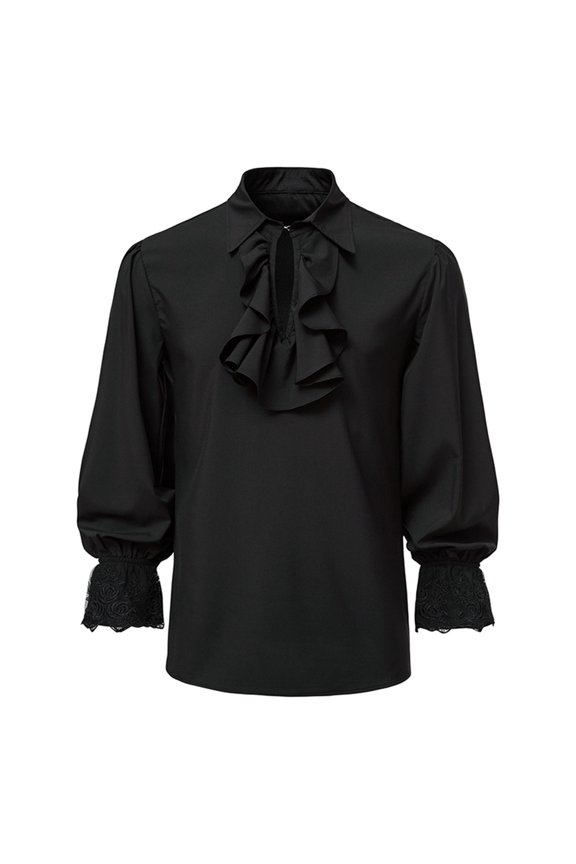 Men Plus Size Tops ,Pullover Long Sleeve Stand Collar Ruffled Renaissance Shirt Steampunk Trumpet Sleeve Top